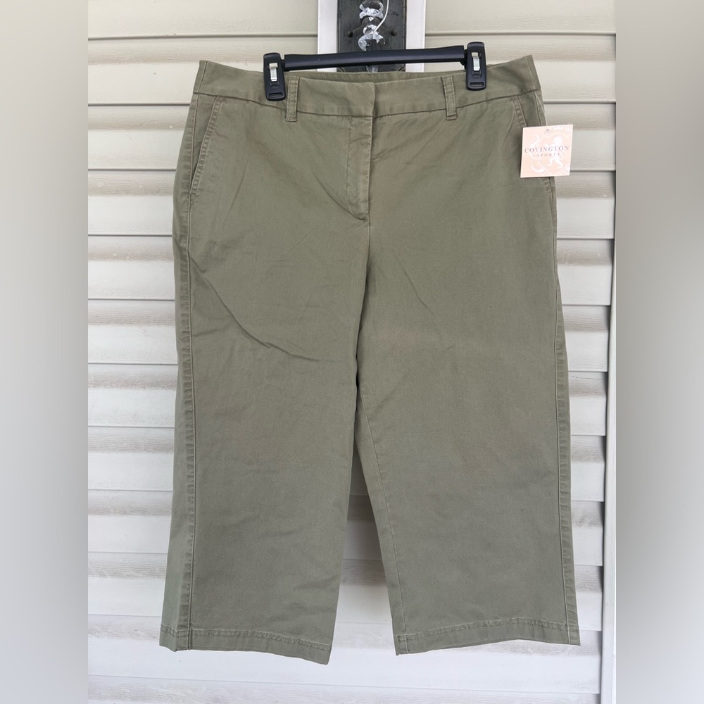 Covington Women's Slenderizing Fit Capri Pant Sz 14 Herbal Tea Stretch Chino NWT